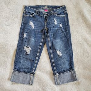 Almost Famous Distressed Denim Capris,  Sz 3
